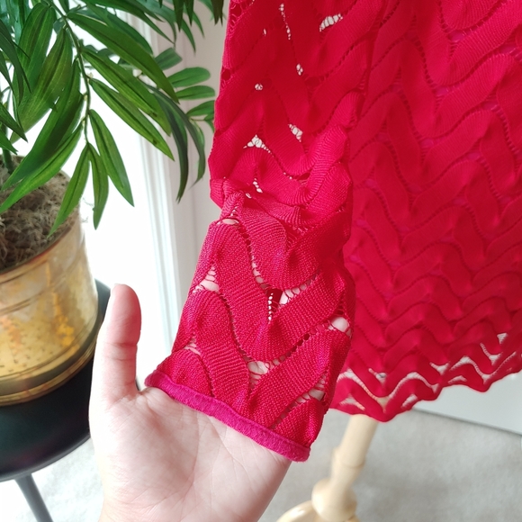 Free People Long Sleeve Scoop Cutout Back Lace Crochet Fitted Dress Pink M - Picture 5 of 8